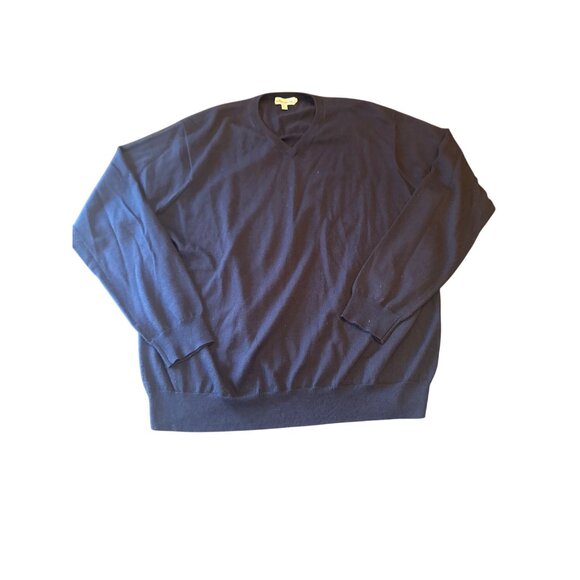 Peter Millar Mens Navy V-Neck Sweater XL Merino Wool & Lyocell Made In China - Picture 1 of 5